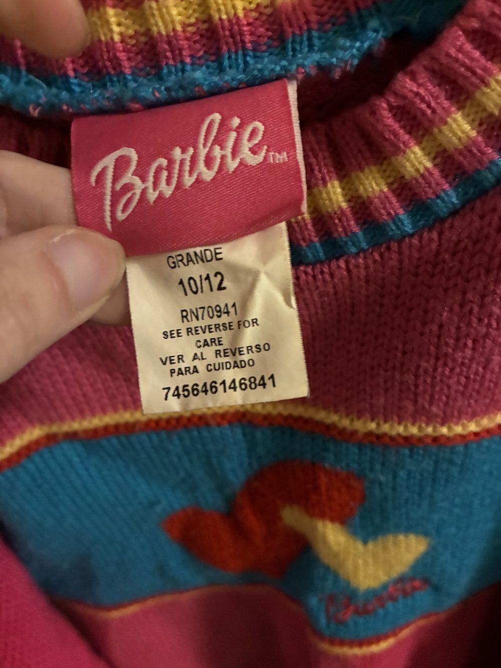Vintage 90s/ Y2k Barbie Hot Pink Knit Sweater - Picture 2 of 3